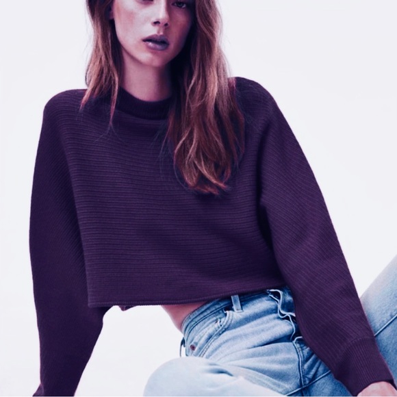ARITZIA Wilfred Free Lolan Wool Sweater Cropped Oversized Purple XS Slouchy - Picture 10 of 10